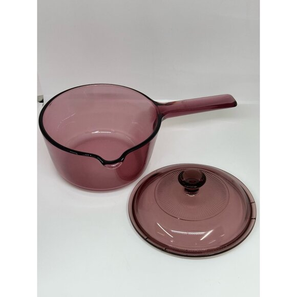 VTG Pyrex Corning Ware Visions Cranberry 1L Saucepan w/ Lid USA Made 6.5"x3.5" - Picture 5 of 9